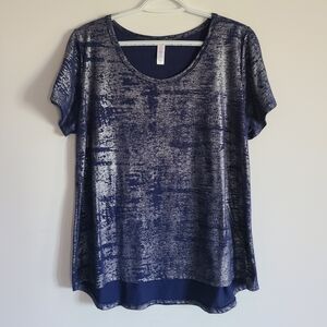 LuLaRoe Classic Women's Blue & Silver Short Sleeve Tunic Top